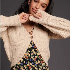 Cozy Knit Button-Front Cropped Cardigan – Cream / Oatmeal